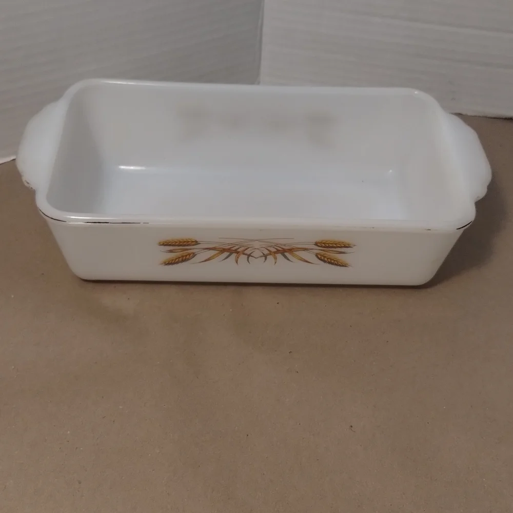 Vintage Fire King Wheat Pattern Milk Glass Loaf Pan Baking Dish